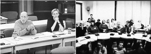 Figure 2. The 2003 videoconference. LCHC in San Diego (left) and the L. S. Vygotsky Psychology Institute in Moscow (right).