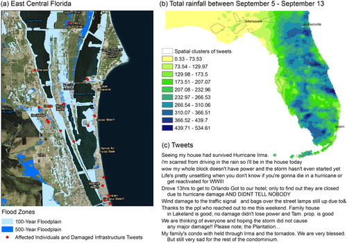 Figure 9. Overlaying of tweets with total rain in inches and flood zones between September 5 and September 12.
