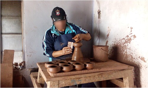 Figure 4. Informal cross-border trade: a Peruvian suitcase trader who typically produces handicrafts in his workshop in Pisaq (Cusco, Peru) and regularly travelled to São Paulo (Brazil) to sell clay necklaces. Source: Photograph by Lorena Izaguirre, Pisaq 2016.