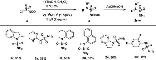 Scheme 2. Synthesis of unsymmetrically (hetero)aromatic amine-substituted sulfamides 2r–w.