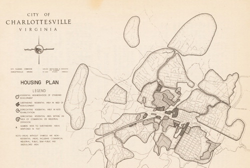 Figure 14. This 1959 “Housing Plan” identifies darkly shaded areas, predominately Black neighborhoods, as “substandard areas in need of redevelopment” to contain blighting influences. HBA, (Atlanta, GA: HBA, Southeastern Office, May 1959). (Image in the public domain.)