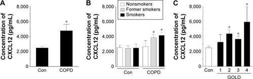 Figure 4 Effect of COPD on the concentration of chemokine CXCL12 in blood serum.