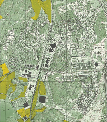 Figure 1. 1979 survey map of Upplands Väsby and its surroundings, showing the municipality at the height of welfare planning. Source: Lantmäteriet.