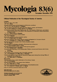 Cover image for Mycologia, Volume 83, Issue 6, 1991