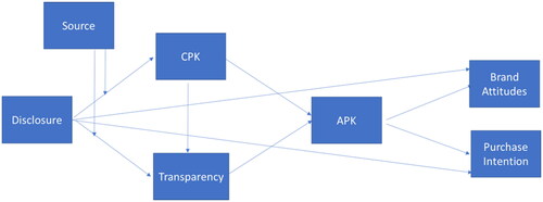 Figure 1. Conceptual model. CPK is conceptual persuasion knowledge; APK is attitudinal persuasion knowledge.