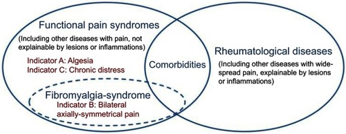 Figure 1 The fibromyalgia syndrome and the ABC indicators within the context of functional pain syndromes and rheumatological diseases.