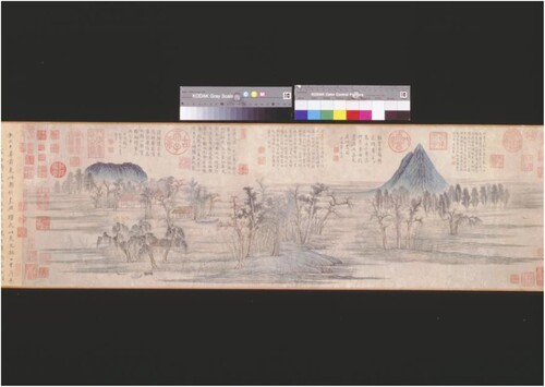 Fig. 14. Zhao Mengfu (1254–1322), Autumn Colors in the Qiao and Hua Mountains, 1296, handscroll, ink and color on paper, 24.8 × 93.2 cm, National Palace Museum, Taiwan. Open Access.