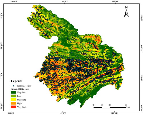 Figure 5. Landslide susceptibility map based on LGBM-TUs.