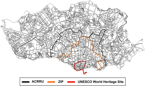 Figure 1 ACRRU, ZIP and UNESCO World Heritage Site within the municipality of Porto (Porto Vivo, Citation2005).