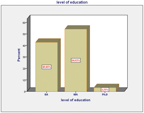 Figure 3. The distributions of the participants in terms of their level of education.