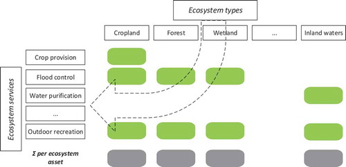 Figure 3. Graphical simplification of the linkage between ecosystem services and ecosystem assets (adapted from La Notte, Vallecillo, and Maes Citation2019b)