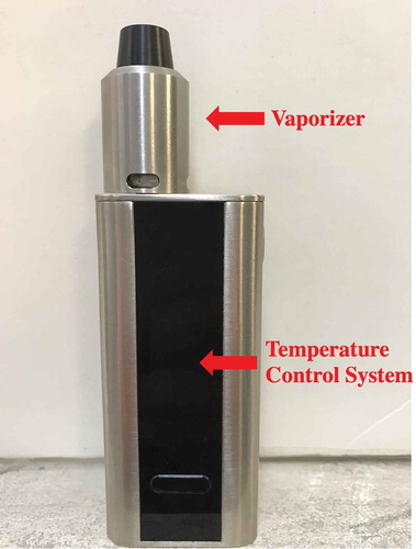 Figure 1. Representative diagram of the temperature control system (TCR; Joyetech Co., Ltd., China) and vaporizer (Geek Vape, MI, USA.) found in electronic cigarettes.