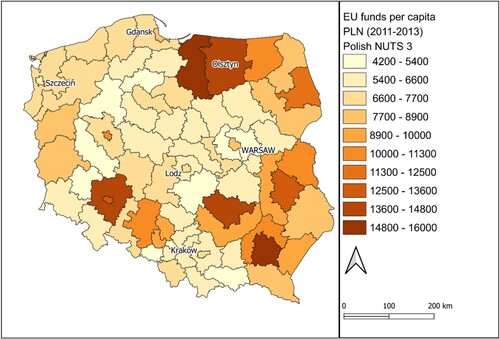 Figure 6. EU investment per capita (2011-2015 ). Source: own elaboration based on Polish Central Statistical Office data.