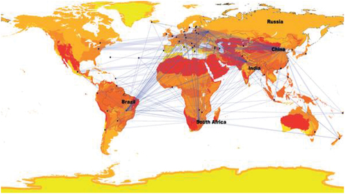 Figure 1. Geographical location of BRICS countries (Measey et al., Citation2019).