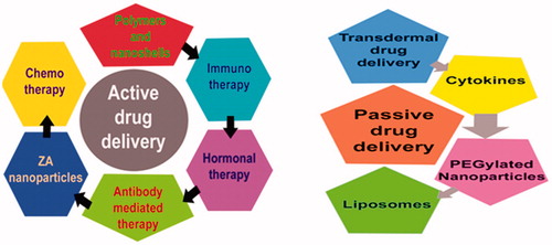 Figure 3. Passive and active drug delivery carried out by various methods.