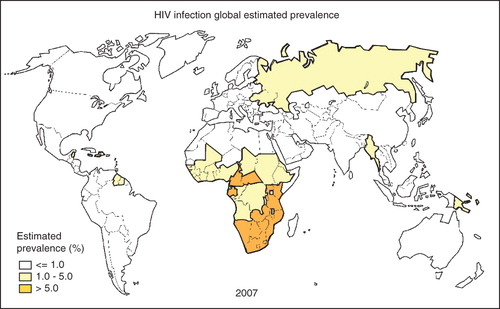 Figure 3. Global HIV/AIDS prevalence distribution 2007.