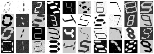 Figure 3. Examples of synthetic digits generated and saved as greyscale 52 × 52 pixel images.