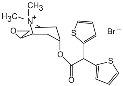 Figure 3 Tiotropium bromide. Note the similarity to ipratropium (Figure 2) and the presence of the quaternary nitrogen group, which is responsible for its efficacy.