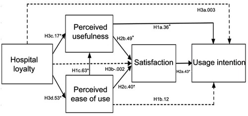 Figure 4 Structural equation modeling analysis of the research model (full model). The dotted line represents a nonsignificant relationship. *p<0.05.