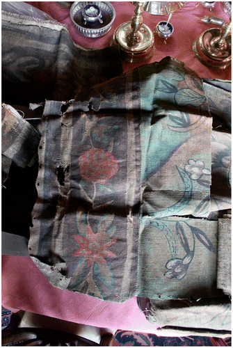 Fig. 1. Offcut pieces of border from the painted cloths at Owlpen Manor, Gloucestershire, early eighteenth century. These were removed when the cloths were moved from their original location and adapted for display in a different chamber.