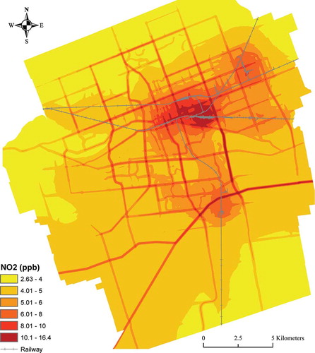 Figure 3.LUR model surface for NO2 in London, Ontario.