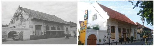 Figure 12. The picture on the left is a district court during the Dutch colonial era. The picture on the right: this building is now used for restaurant “Ayam Bakar Cianjur.” Source: researcher’s picture collection.