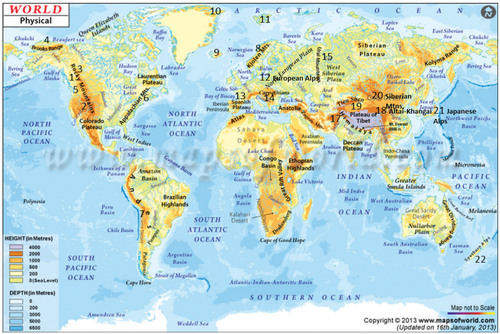 FIGURE 1. Location of mountainous regions of the Avorld considered in this study (see also Table 1).