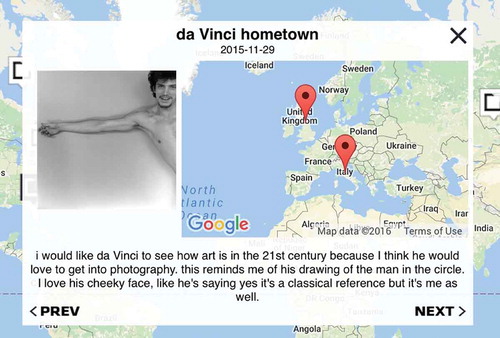 Figure 5. ‘Da Vinci hometown: i [sic] would like da Vinci to see how art is in the 21st century because I think he would love to get into photography. this [sic] reminds me of his drawing of the man in the circle. I love his cheeky face, like he’s saying yes it’s a classical reference but it’s me as well.’. Artwork: Self Portrait, 1975 © Robert Mapplethorpe Foundation. Used by permission.