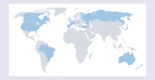 Figure 2. Recruiting countries.Darker shading indicates recruiting countries.