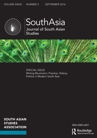 Cover image for South Asia: Journal of South Asian Studies, Volume 39, Issue 3, 2016