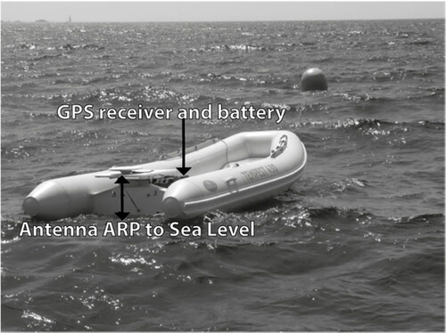 Figure 1. Zodiac boat used as GNSS-based sea level measurement system since 2012. GNSS receiver is on-board and connected to the antenna located at the rear.