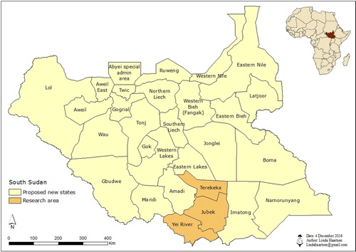 Figure 2. Map Showing the Proposed New States of South Sudan and the Research Area.