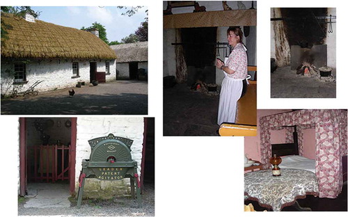FIGURE 1. Example of Cottage on Display at Bunratty Folk Park, Its Furnishings, and Animator Demonstrating Traditional Activities.