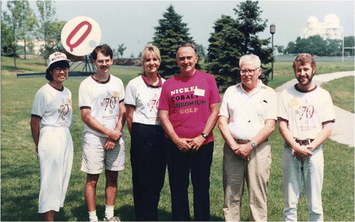 Figure 3. Basolo 70, Northwestern University, August 17–18, 1990, Fred Basolo (fourth from left) and Ralph G. Pearson (fifth from left). Courtesy of Kenneth N. Raymond.