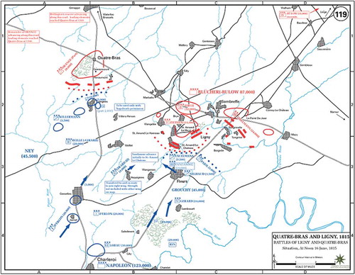 Map 1. The Battles of Ligny and Quatre Bras, 16 June 1815.Footnote95