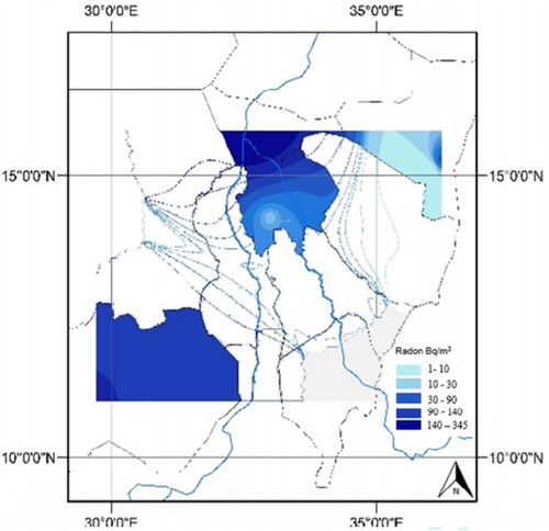 Figure 4. GIS predictive mapping of radon concentration in water.