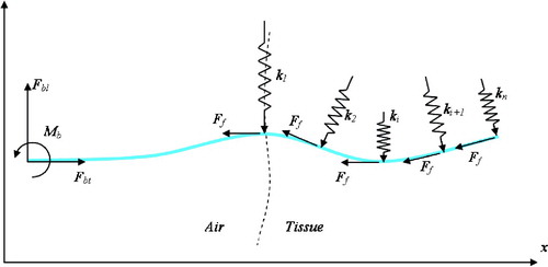 Figure 1. Virtual springs model. The interaction of the tissue with the needle is modeled by distributed virtual springs. [Color version available online.]