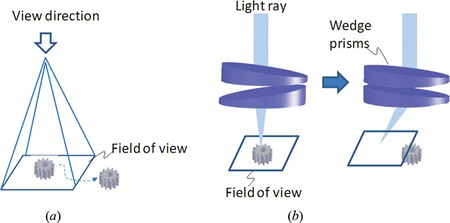 Figure 2 Two situations for out of the FOV: (a) The target moves out of the field of view (FOV). (b) The FOV changes with the rotation of the wedge prisms (color figure available online).