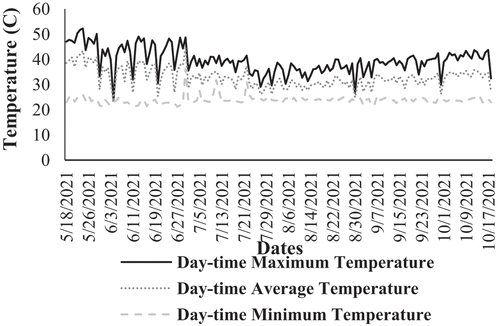 Figure 3a. Day-time temperature under greenhouse environment 1.