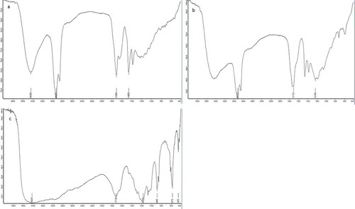 Figure 3. The IR spectra of MR (a), SP (b) and WSP (c).