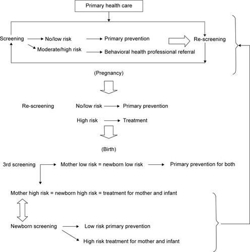 Figure 1 Comprehensive behavioral health screening and interventional model for women of childbearing age.