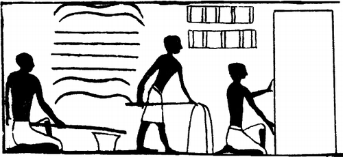 Figure 1.  Bending of bows from a facsimile of a wall painting in the tomb of the nomarch Amenemhat at Beni Hasan, ca. 1971–1928 B.C. A nomarch was the semi-feudal ruler of an Ancient Egyptian province (Newberry Citation1893)