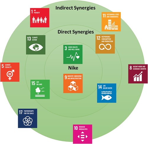 Figure 5. UN SDG goals satisfied by Nike after applying select green chemistry solutions + wider sustainability/ethical solutions.