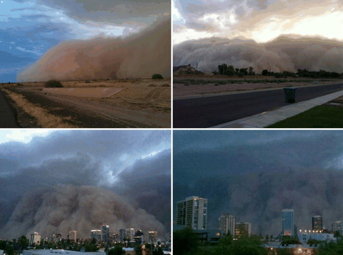 Figure 8.  Pictures of a haboob that hit Phoenix, Arizona, on 5 July 2011 (courtesy of Meteorology News Citation2011).