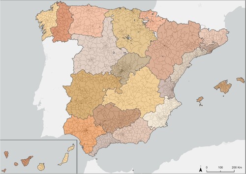 Figure 4. Mobility functional areas visualized during the ‘new normality’ phase alarm in Spain (August 19, 2020). Source: Own elaboration based on INE phone data.
