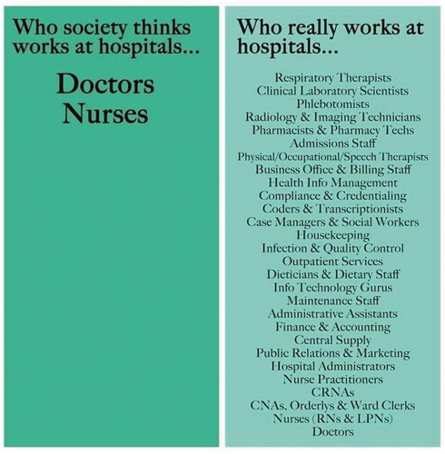 Figure 1. Illustration of who society thinks works in hospitals versus who actually works there.