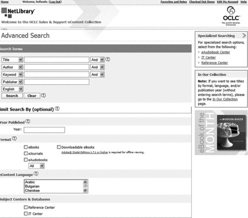 FIGURE 4 NetLibrary advanced search. Used with permission.