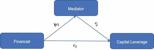 Figure 1. Mediation model (Note: total effect is a2, direct effect is c2 and mediating effect is b2∗c3).