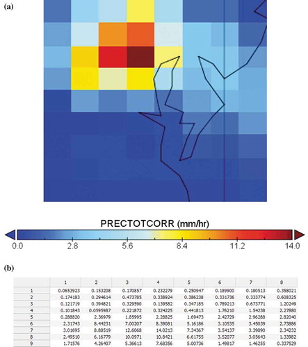 Figure 4. MERRA-2 in Panoply: (a) gridded dataset in plot view, (b) gridded dataset in array view