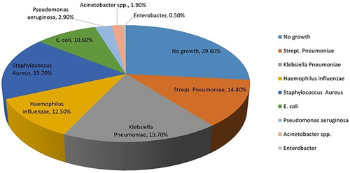 Figure 1 Distribution of bacterial organisms in large airways in patients with COPD exacerbation.